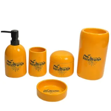 Halloween - Themed Orange Ceramic 5 pcs Bathroom Accessories Set