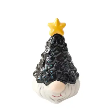 Christmas Dolomite Gnome Figurine - Black Christmas Tree Hat with Yellow Star