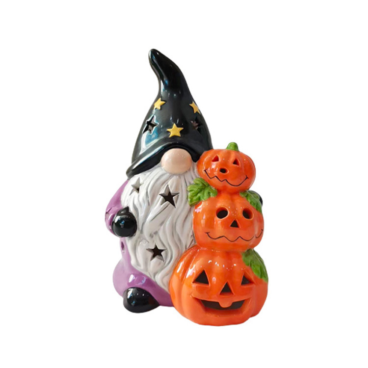 Halloween Dolomite Gnome & Stacked Pumpkin Decor Figurine