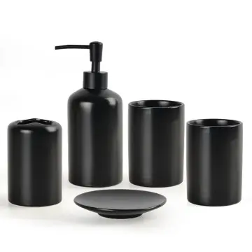 Minimalist Matte Black Ceramic Bathroom Set - 4-Piece