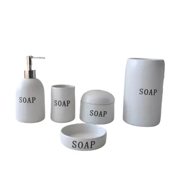 Minimalist White Stoneware Bathroom Accessory Set
