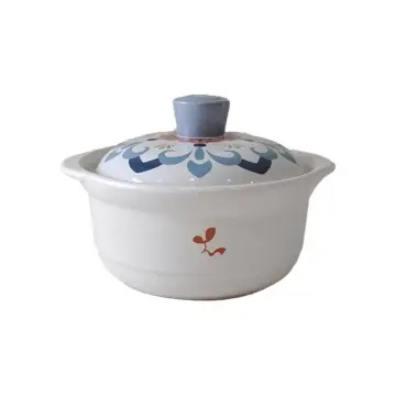 Hand-Painted Blue Pink Floral-Lid White Ceramic Casserole