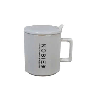 Minimalist Octagonal Ceramic Mug with Lid and Spoon