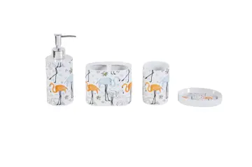 Fresh Colorful Flamingo Pattern Ceramic Bathroom Accessory Set
