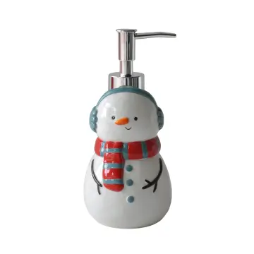 Christmas Snowman Ceramic Lotion Dispenser with Ear Muffs & Striped Scarf