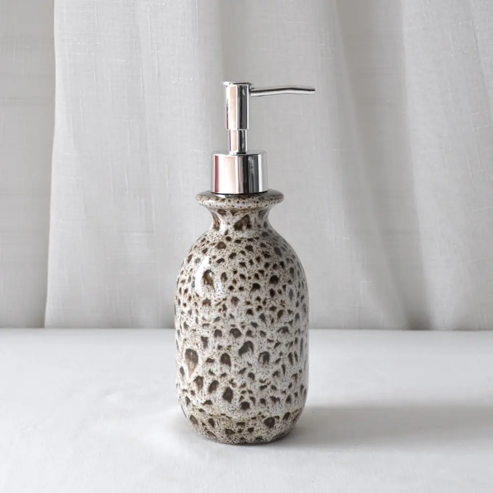 Leopard-Print Earth-Tone Stoneware Bathroom Accessory Set