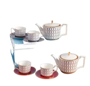 Luxury Geometric Pattern Bone China Tea Set Gift Box