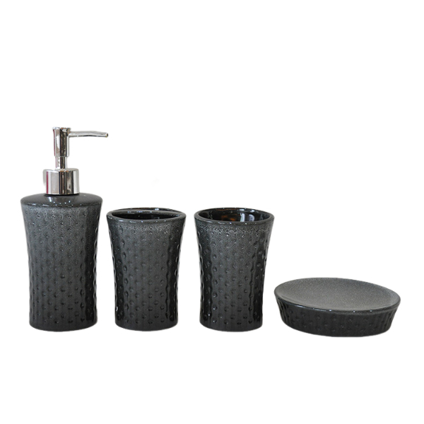 Modern Textured Black Ceramic 4 - Piece Bathroom Set | Sleek Bathroom Accessories