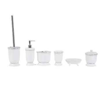 European Luxury White Ceramic Embossed Bathroom Accessory Set