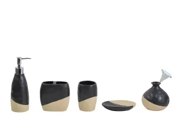 Modern Minimalist Black & Tan Color - Block Ceramic Bathroom Accessory Set