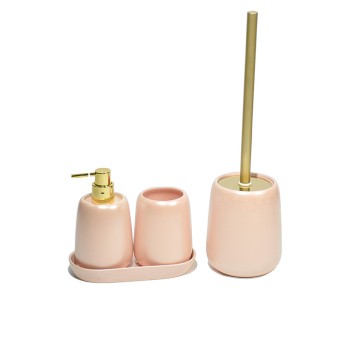 Modern Luxury Blush Pink Stoneware Bathroom Accessory Set