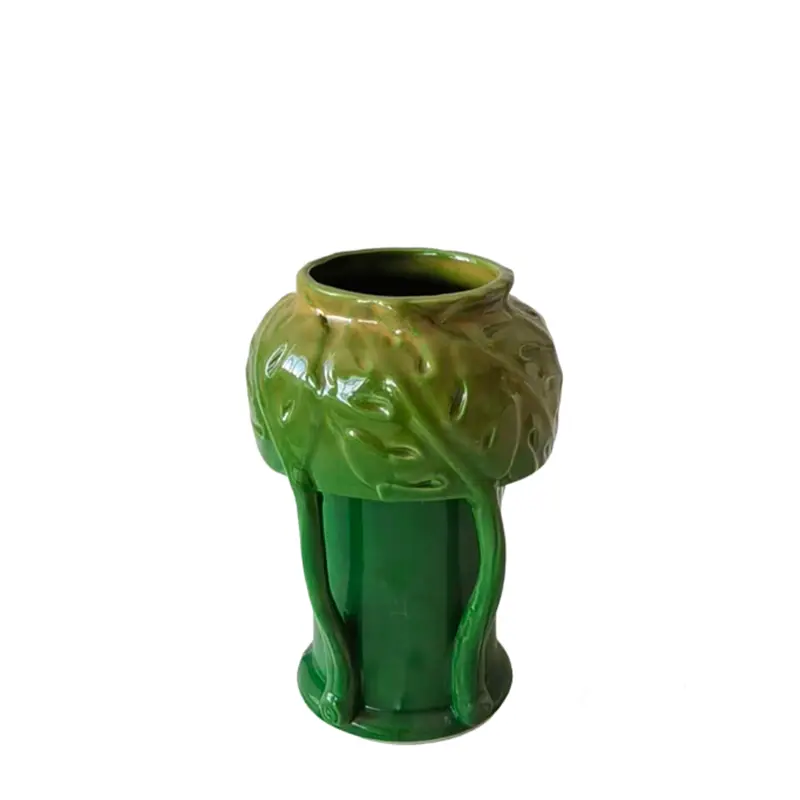 Parrot Green Embossed Monstera Leaf Ceramic Vase