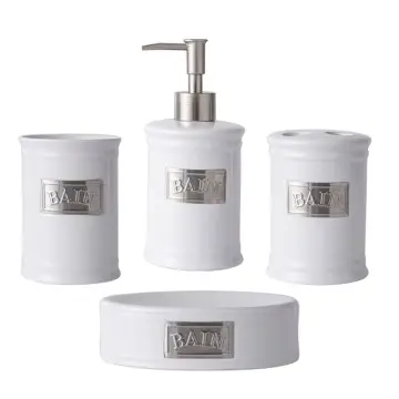 French Style "BAIN" Label White Ceramic Bathroom Set