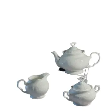 Luxury European Embossed White Bone China Tea Set