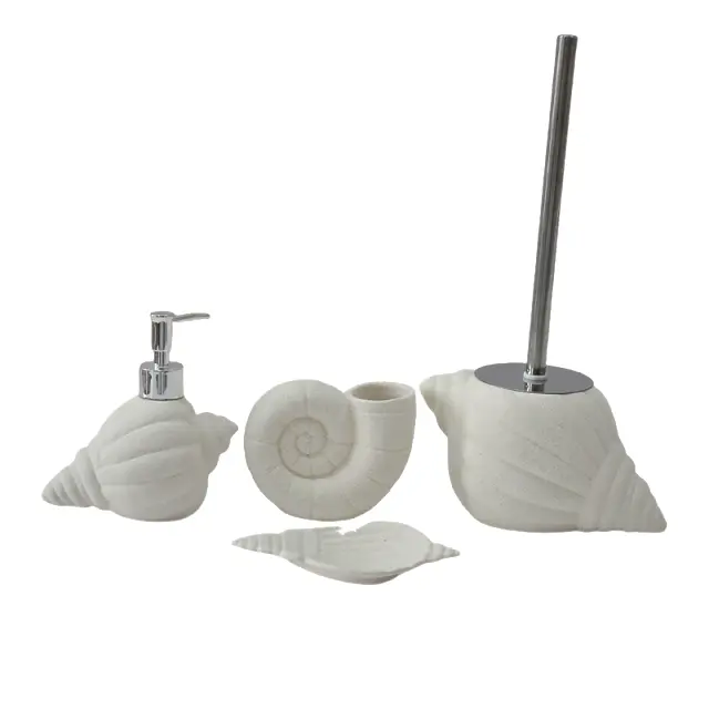Sandblasted Shell Shaped 4 - Piece Stoneware Bathroom Set