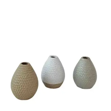 Morandi Color Honeycomb Texture Teardrop-Shaped Stoneware Vase