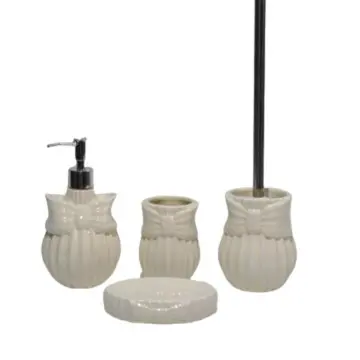 Vertical Striped Relief Bow Shaped 4 - Piece Dolomite Bathroom Set