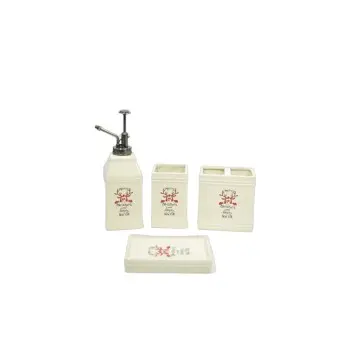 Square-Design White Ceramic Bathroom 4-Piece Set