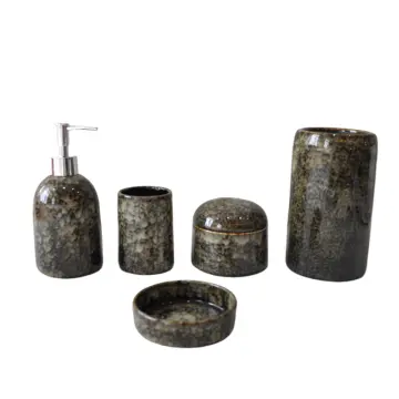 Wabi - Sabi Dark Brown Kiln Fired Speckled Stoneware Bathroom Set