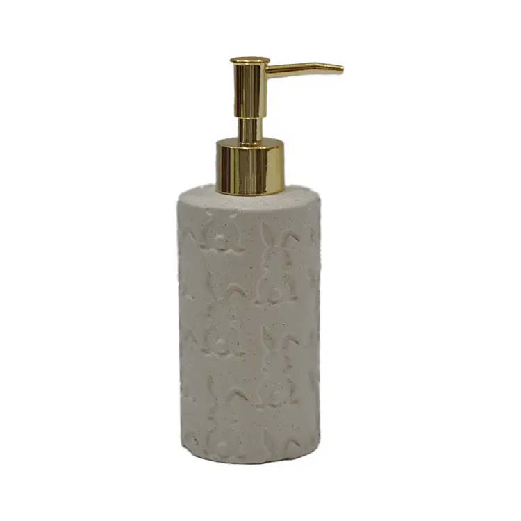 Rabbit Intaglio Stoneware Soap Dispenser – 300ml Ceramic Hand Wash Bottle wit...