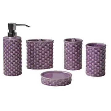 Modern Minimalist Woven - Texture Embossed Purple Ceramic Bathroom Accessory Set