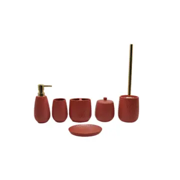 Coral Diamond Embossed Ceramic Bathroom 6-Piece Set