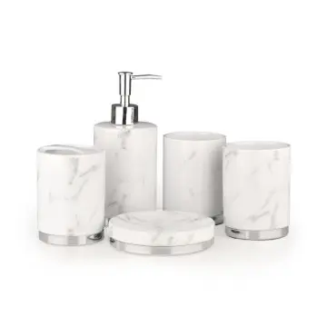 Luxury White Marble Pattern Ceramic Bathroom Set