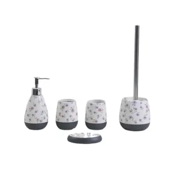 Purple Floral Gray - Bottom Ceramic Bathroom 5 - Piece Set