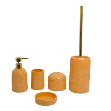 Matte Warm Orange Crackle Glaze Stoneware Bathroom 5 - Piece Set
