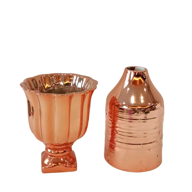 Luxury Warm Orange Titanium-Plated Ceramic Vase Set
