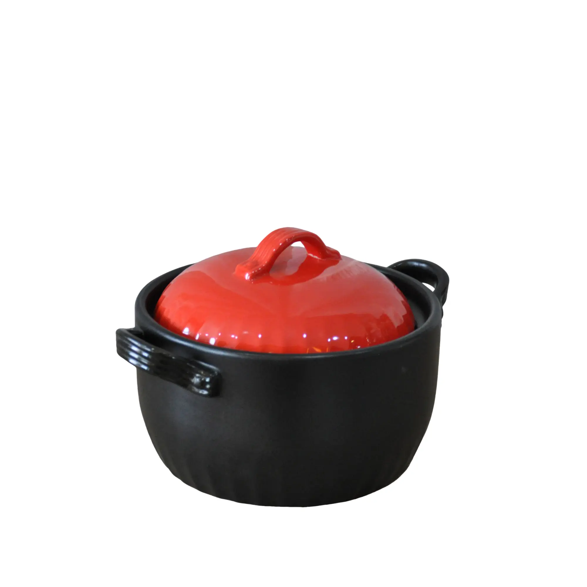 Glossy Black Body Red Lid Ceramic Casserole