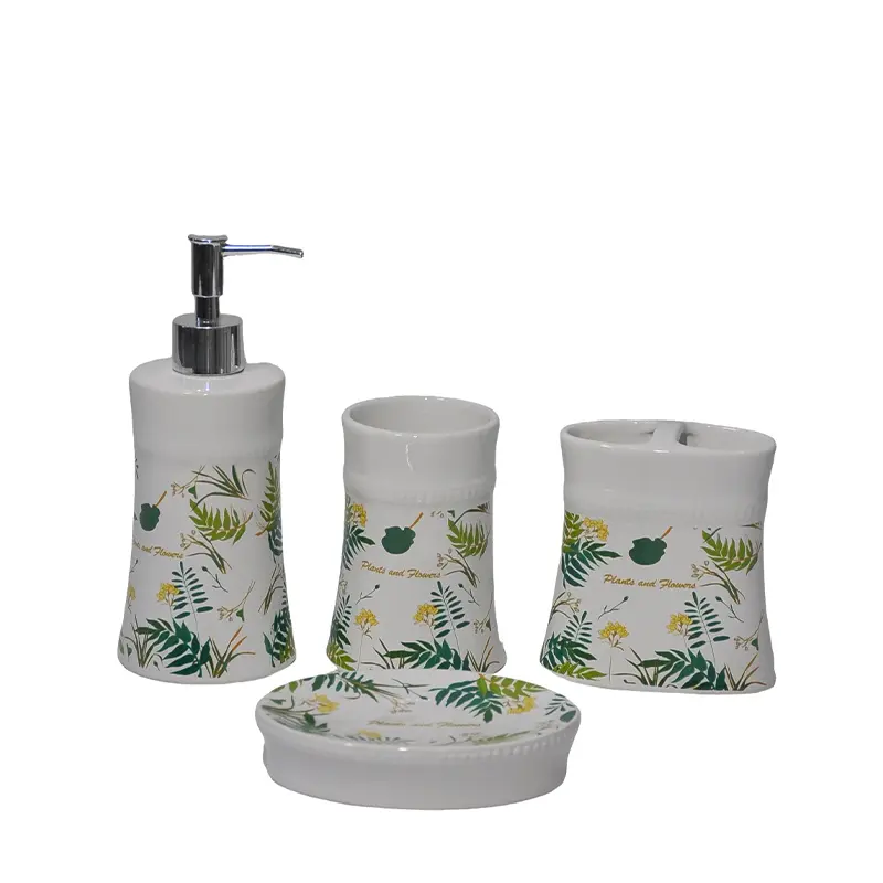 Tropical Plant - Printed Dolomite Bathroom 4 - Piece Set