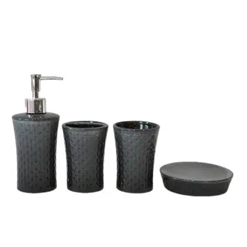Modern Textured Black Ceramic 4 - Piece Bathroom Set | Sleek Bathroom Accessories