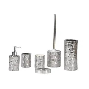Modern Luxury Geometric-Embossed Ceramic Bathroom Accessory Set