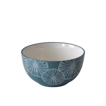 Modern Minimalist Teal and White Color Block Radial Pattern Ceramic Bowl