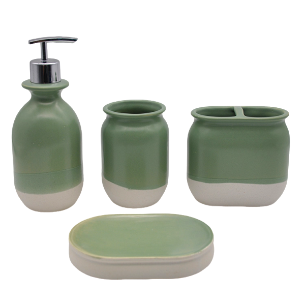 Green and White Two-Tone Stoneware Bathroom 4-Piece Set