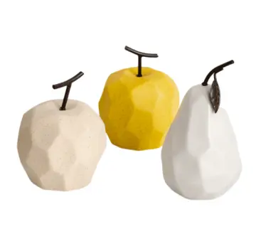Geometric Faceted Fruit-Shaped White Ceramic Decorative Ornaments