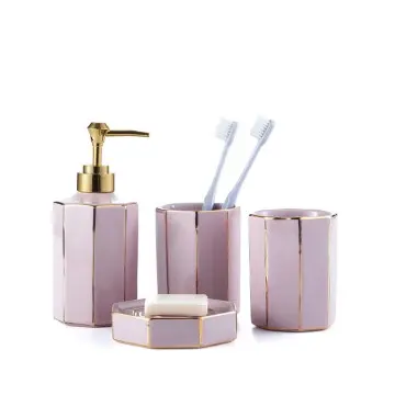 Blush Purple Geometric Ceramic Bathroom 4-Piece Set