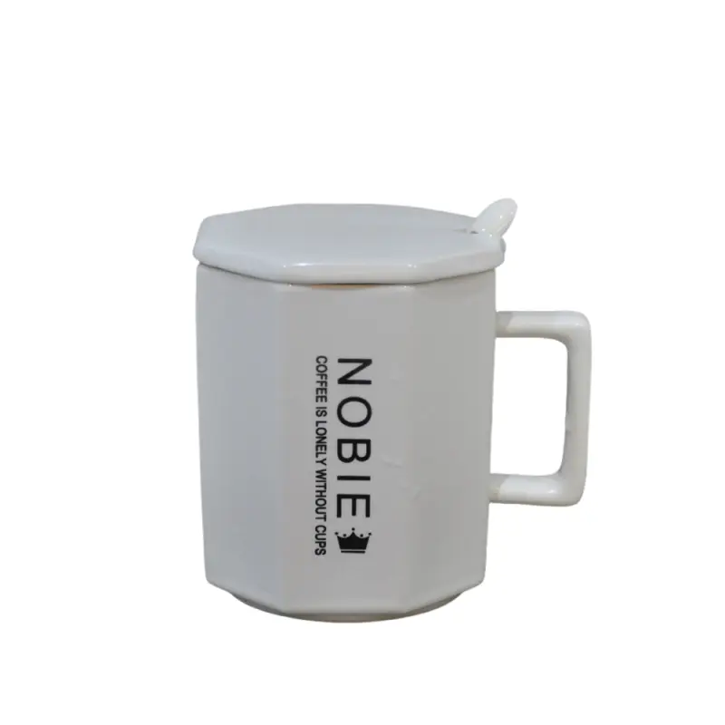 Minimalist Octagonal Ceramic Mug with Lid and Spoon