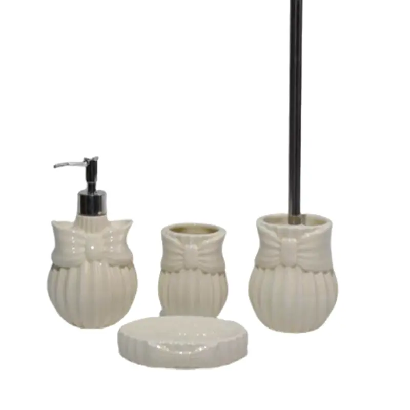 Vertical Striped Relief Bow Shaped 4 - Piece Dolomite Bathroom Set