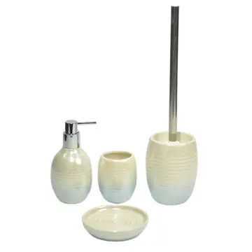 Gradient Blue - White Ribbed Stoneware Bathroom Accessory Set