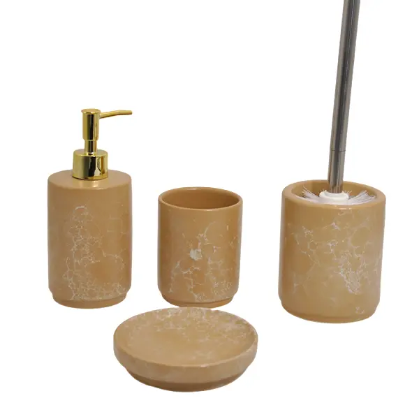 Warm Orange Matte Crackle - Glaze Stoneware Bathroom 4 - Piece Set