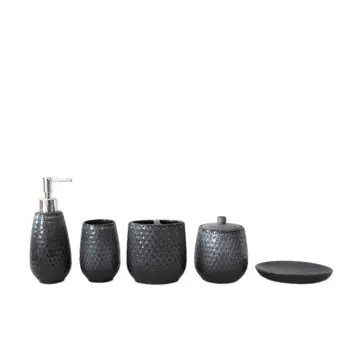 Matte Black Hammered - Texture Ceramic Bathroom 5 - Piece Set