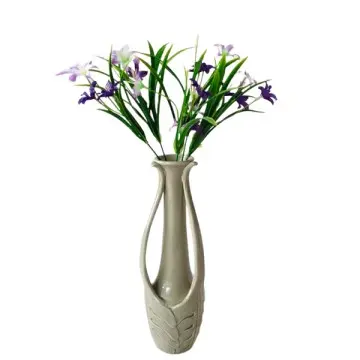 Tall Dual - Handle Leaf - Embossed Gray Ceramic Vase | Elegant Home Decor
