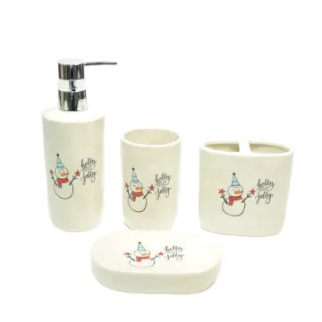 Christmas Snowman "Holly Jolly" Ceramic Bathroom 4-Piece Set