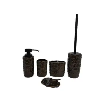 Deep Brown Textured Ceramic Bathroom 5-Piece Set