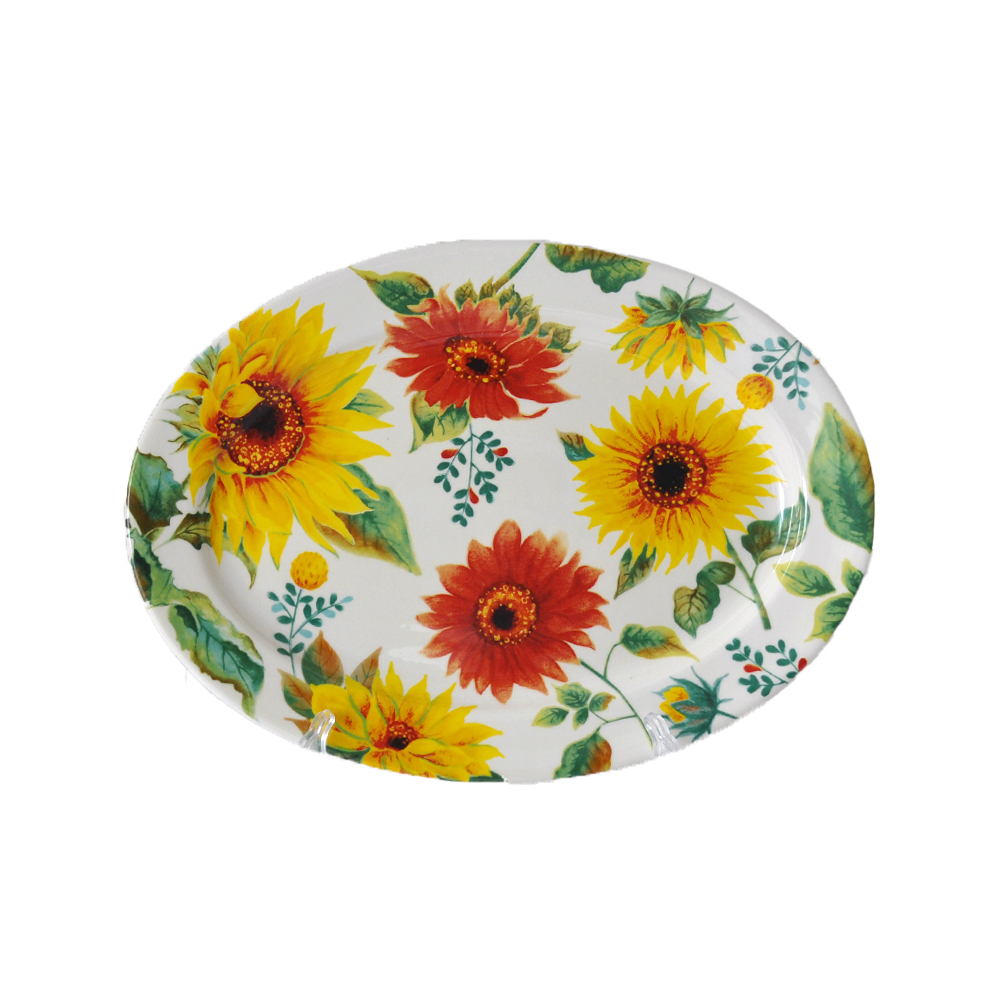Sunflower & Vibrant Floral Oval Ceramic Platter
