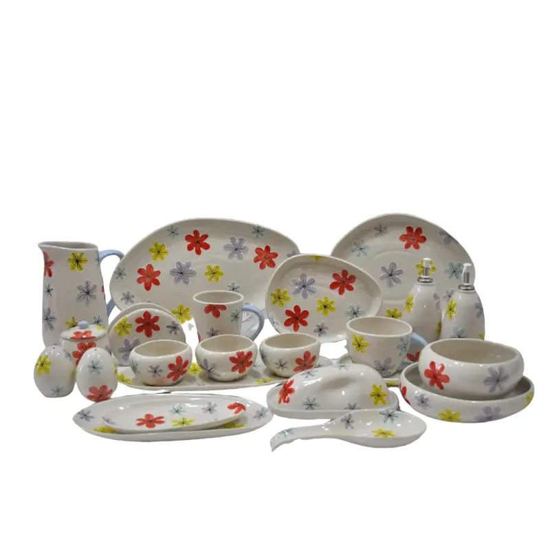 Spring Themed Hand - Painted Stoneware Dinnerware Set