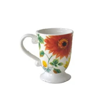 Hand - Painted Floral Pedestal Ceramic Mug Set