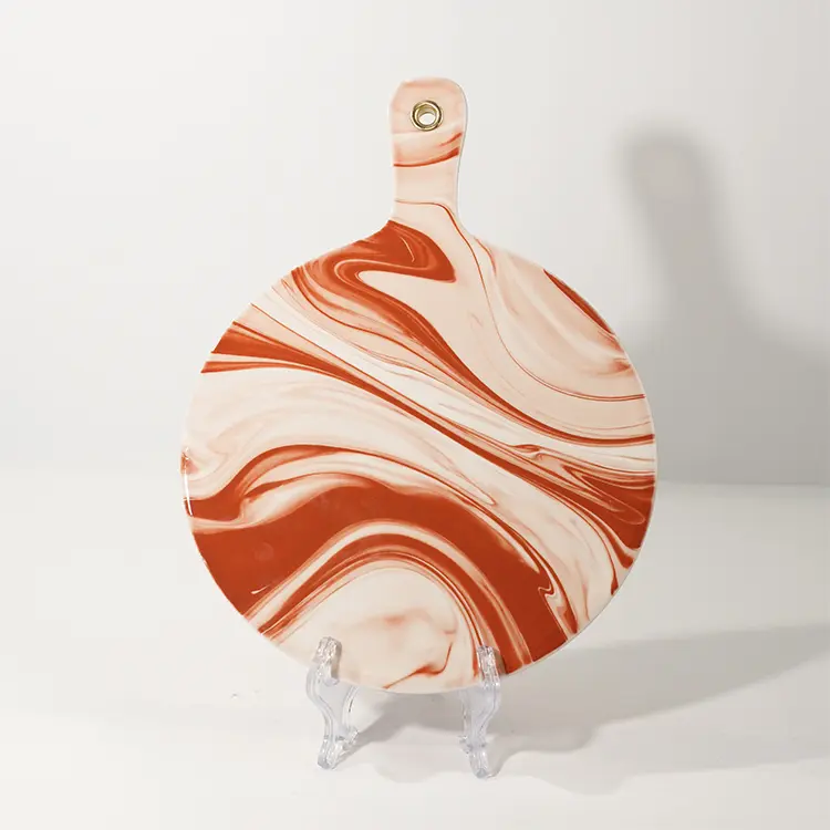 Beautiful  Ceramic Cutting Board with Marble Design Food Serving Board with Handle Serving Trays for Kitchen (11)
